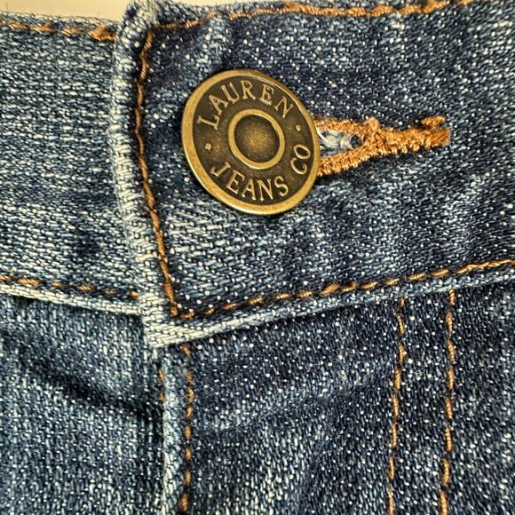 LRL Lauren Jeans Co Denim Pencil Skirt Women's Size 4P Blue Slit Knee Length 90s - Picture 2 of 11